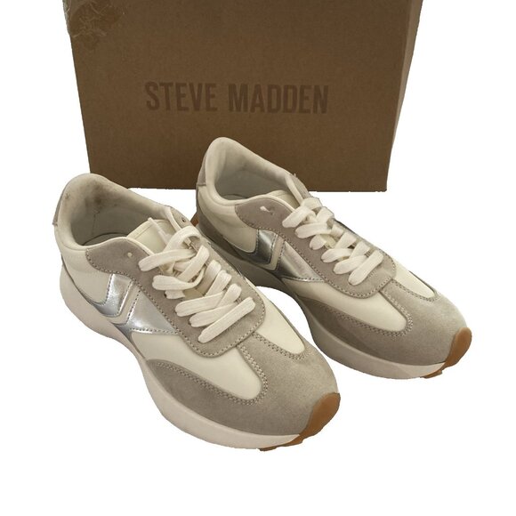 Steve Madden Women's Athletic Jogger Sneaker Sz 8 Taupe/Silver Kendrix - Picture 1 of 8